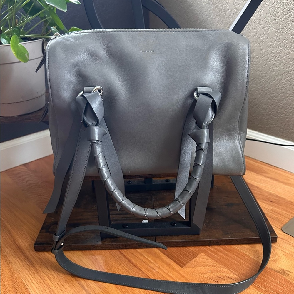 All Saints Gray Leather Tag